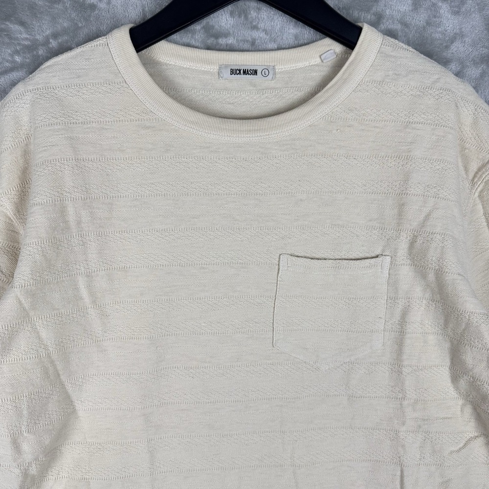 Buck Mason Textured Jacquard Pocket Tee Cream Cotton Short Sleeve Mens Large